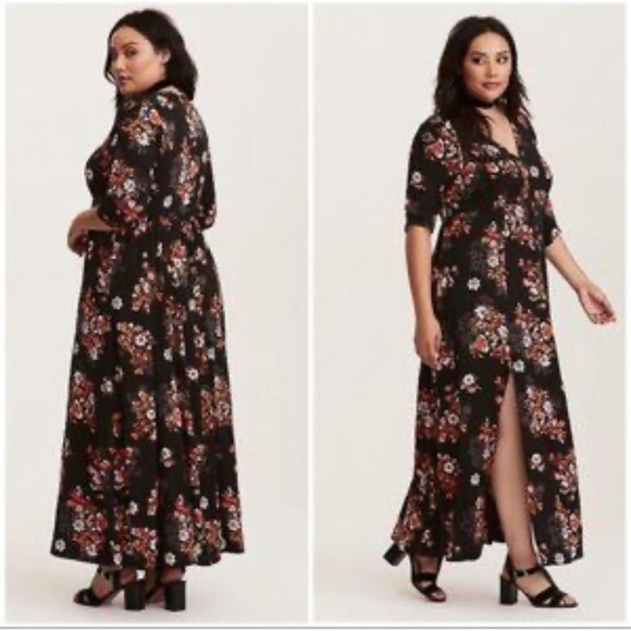 Torrrid Dresses & Skirts - Torrid Maxi Challis Button Front Shirt Dress Size 0 (Size 0 Equals a Size 10-12)
